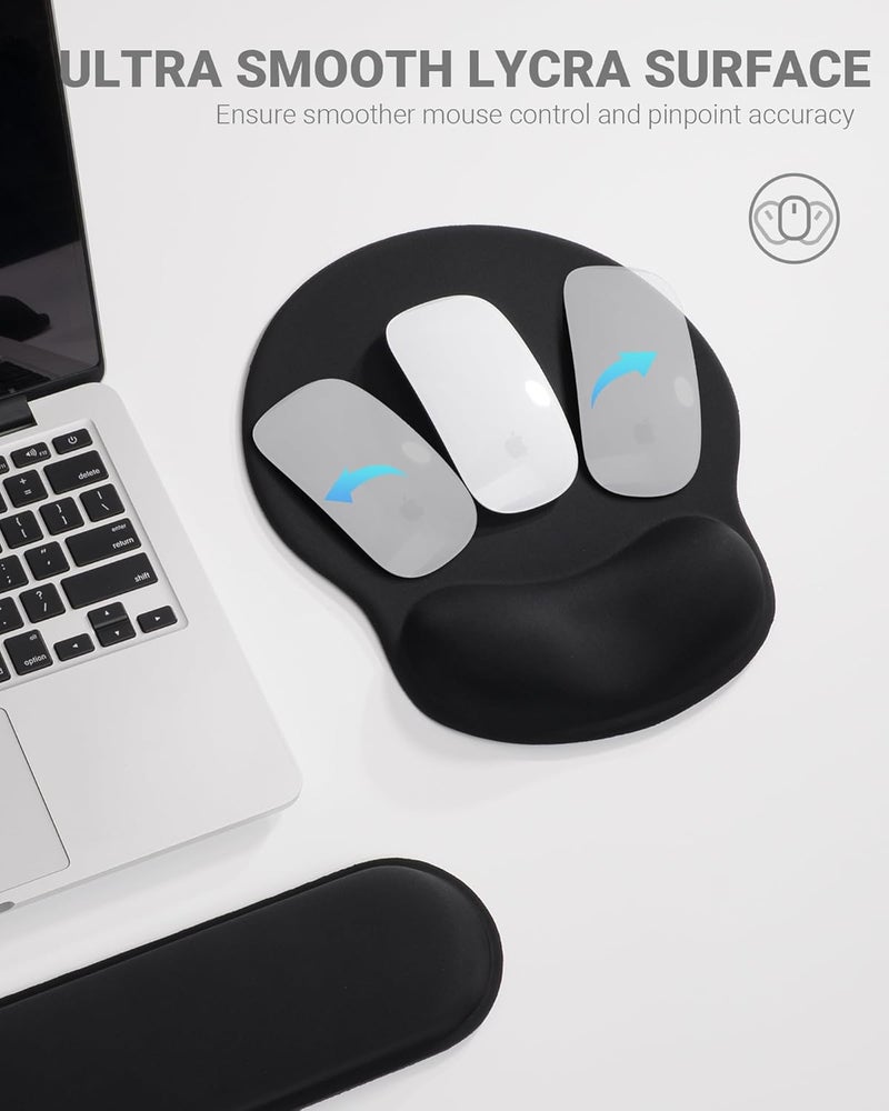 Laborio Ergonomic Mouse Pad Wrist Support Set, Memory Foam Keyboard Wrist Rest Set, Ergonomic Keyboard Pad, Non-Slip Base Mousepad（Black Set） - Image 3